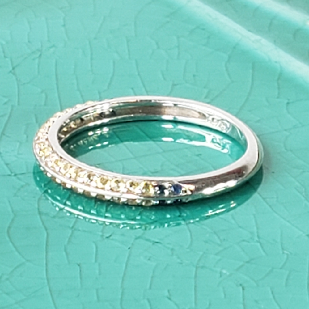 Yellow & Blue Sapphire Unisex Pinky ring in 925 Gold Plated Sterling Silver Sz 6 - Picture 11 of 11
